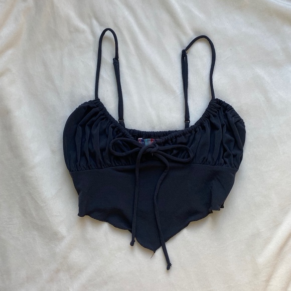 charcoal black Urban Outfitters bow tank top - Picture 1 of 5